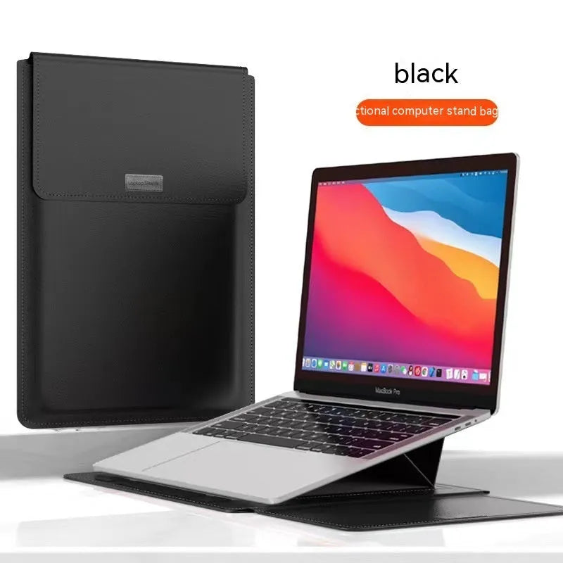 Faux leather laptop protective sleeve in black, with plush interior, for 10.12 inch universal laptops