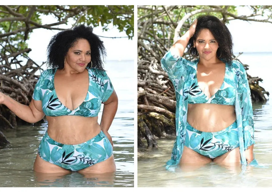 Plus size split swimsuit veil in nylon, sizes XL to 5XL, in pictured colour with chest pad.
