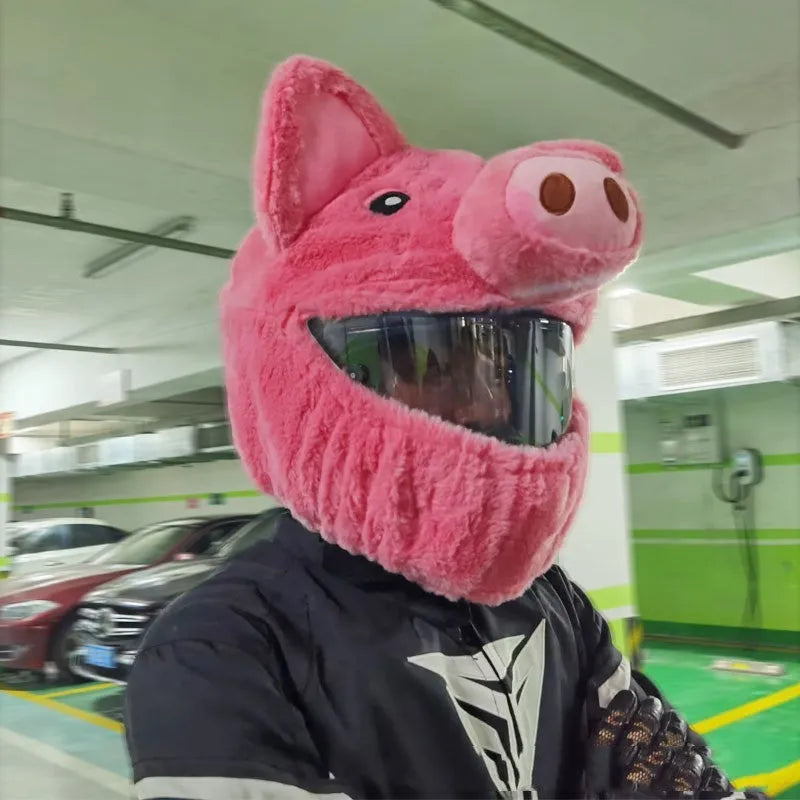 Pinkpig cartoon plush PV velvet protective hood cover for a motorcycle helmet