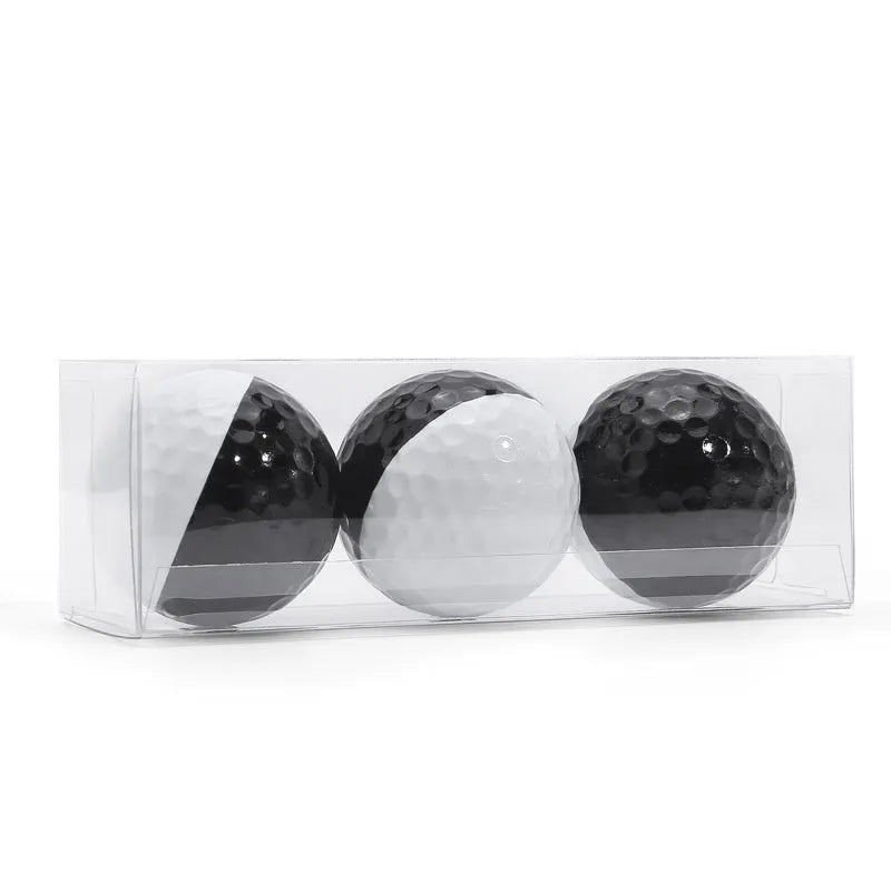Golf two-tone putter practice ball in black and white, 42mm diameter, synthetic rubber sarin, pack of three