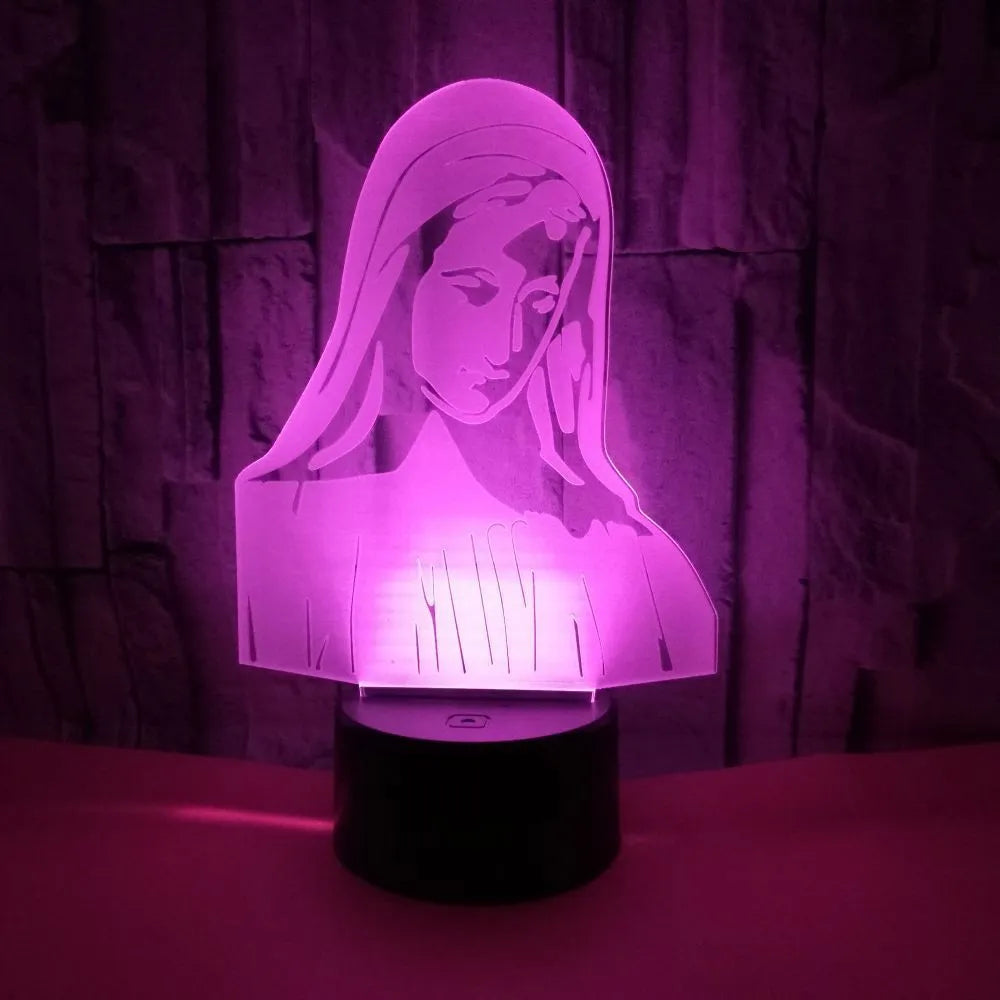 3D LED night light with laser-engraved acrylic panel showing dual ring pattern, ABS base with touch controls
