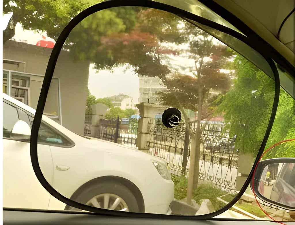 Black net yarn car sunshade sunscreen folded on car dashboard for glare reduction