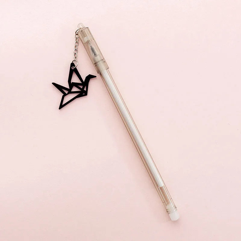 17cm gel pen with paper crane or rabbit pendant showing 0.38mm fine tip