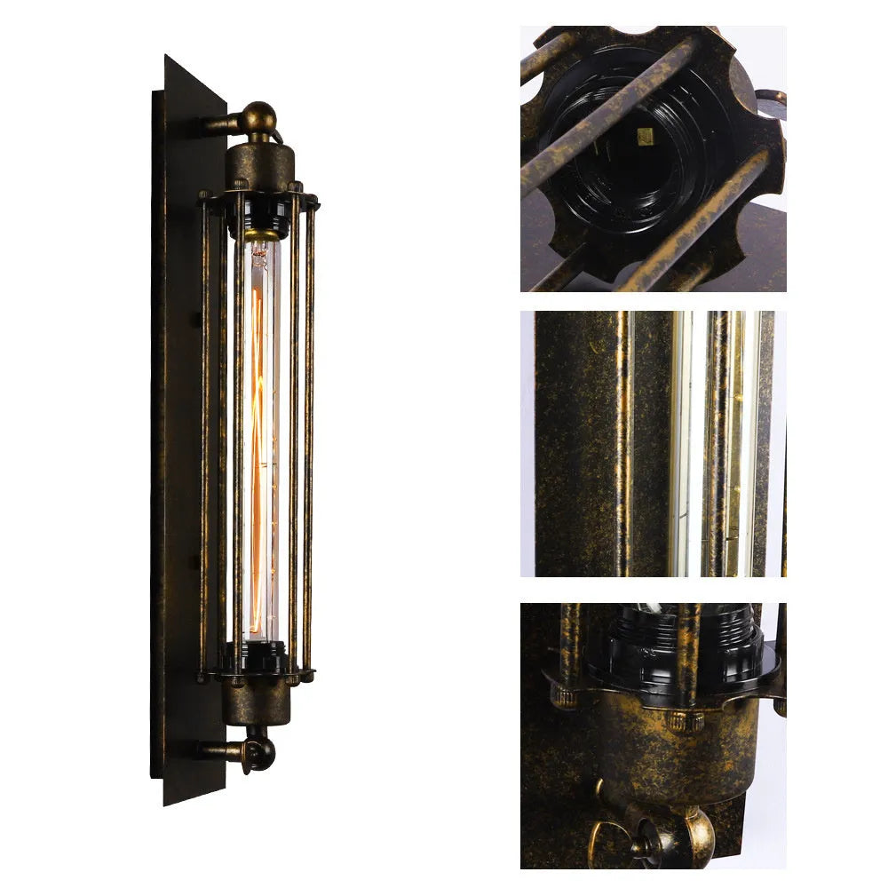 Refined retro industrial style iron Devil Island flute wall lamp in black finish for indoor use