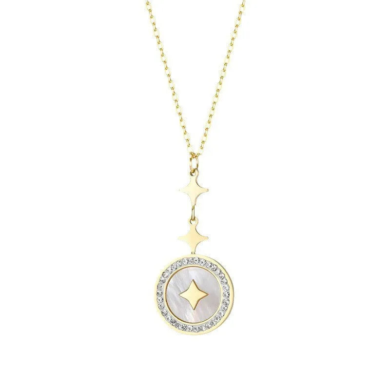 Women's six-pointed star titanium steel necklace with geometric pendant on O-ring chain