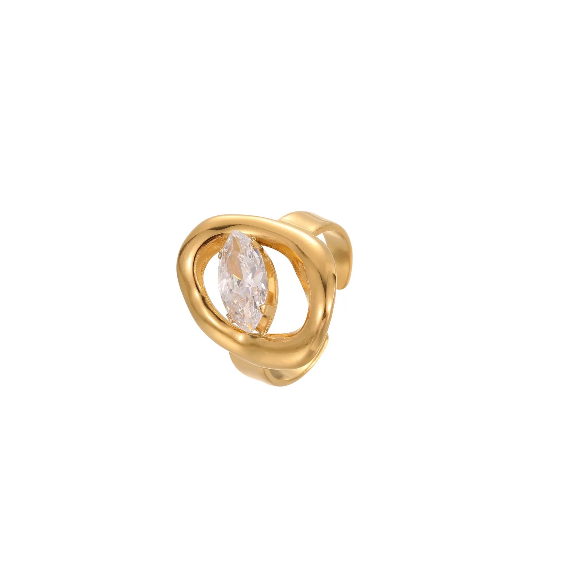Geometric open mouth zircon ring for women in stainless steel with multiple colour options