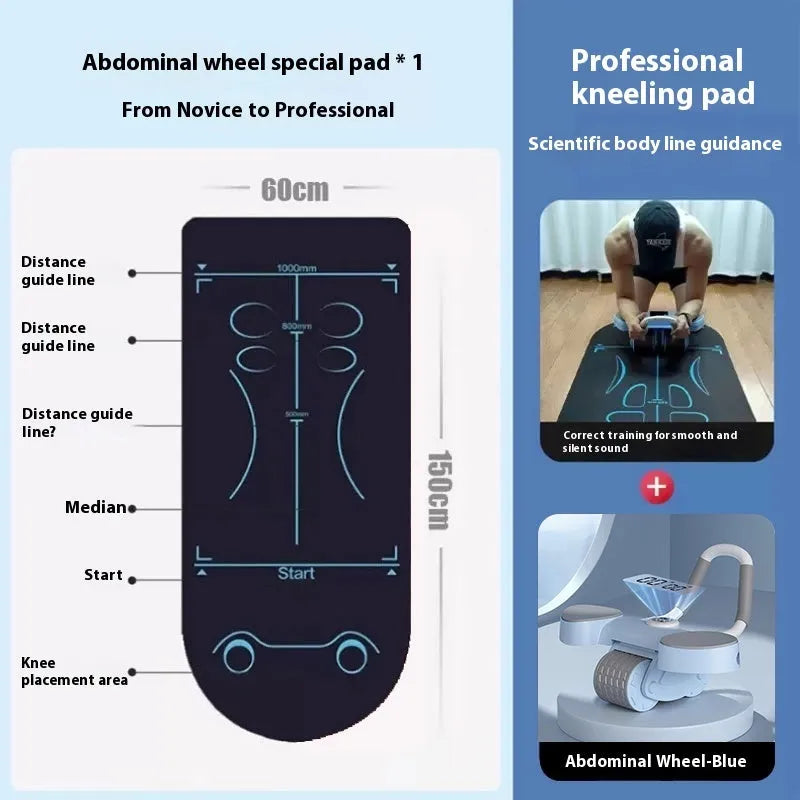 Abdominal wheel fitness equipment with automatic rebound and elbow support in blue colour
