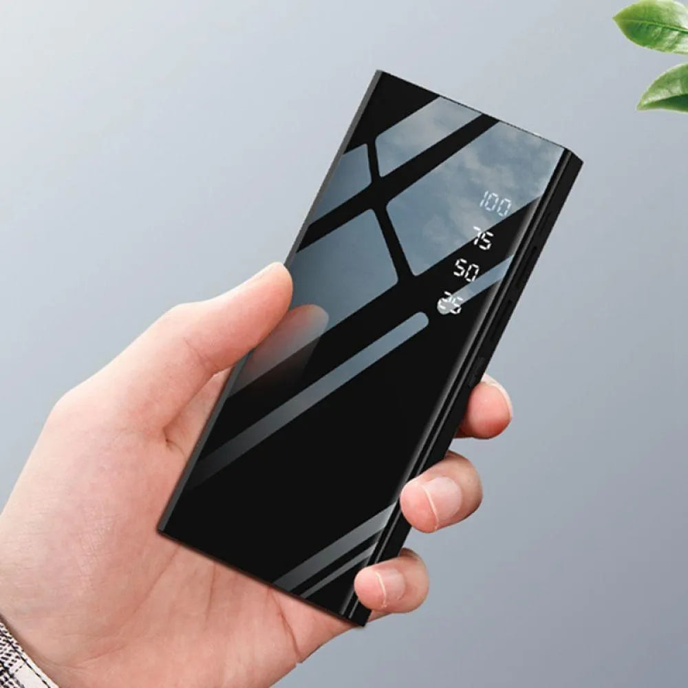 20000mAh portable power bank with LCD display showing battery percentage and dual USB ports