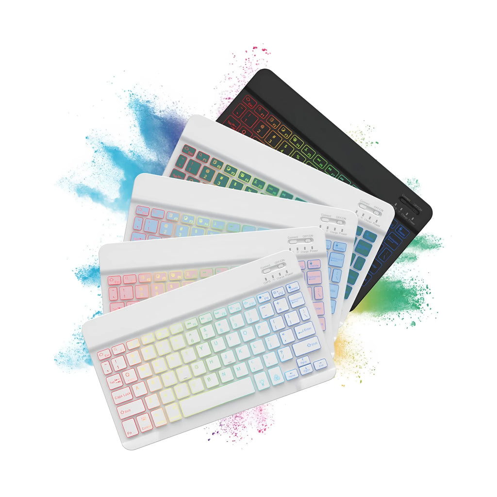10-inch backlit Bluetooth wireless keyboard for tablets in multiple colour options