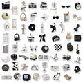 Black and white PVC waterproof sticker set with 61 pieces for multiple surfaces