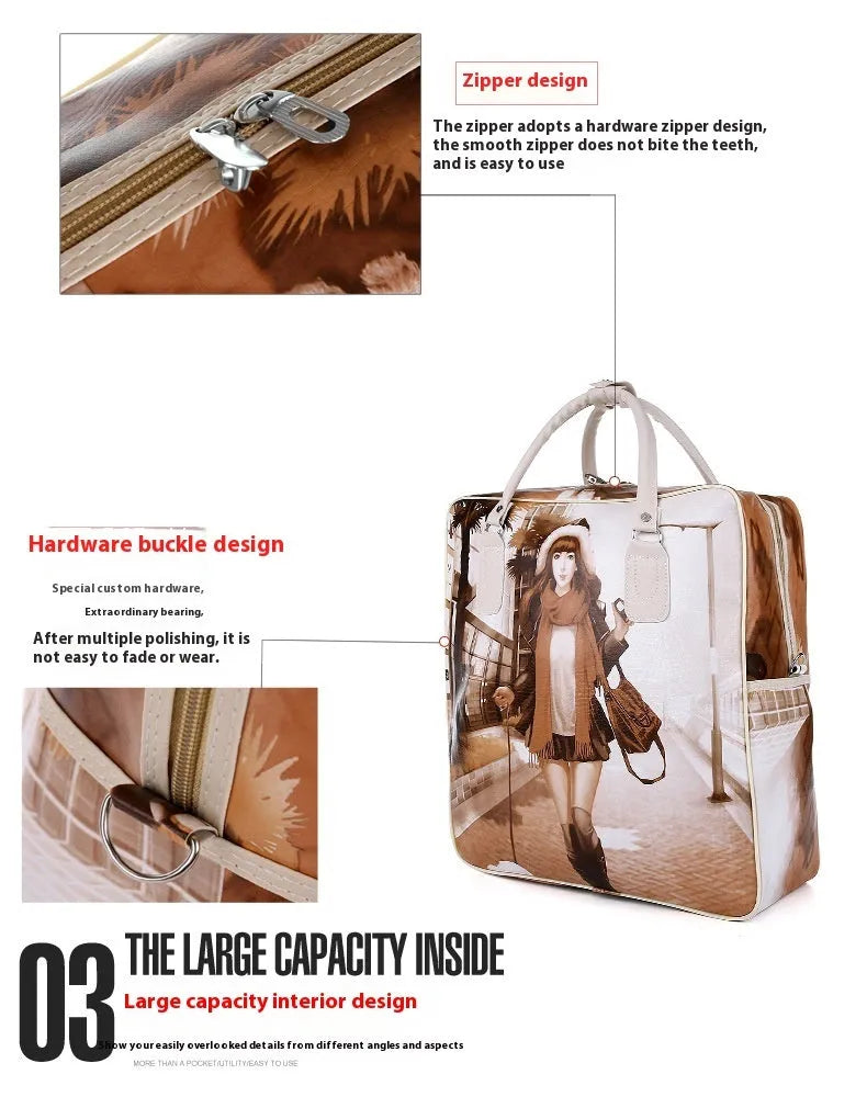Medium sized cartoon cute square vertical travel handbag in PU leather with three-dimensional pocket
