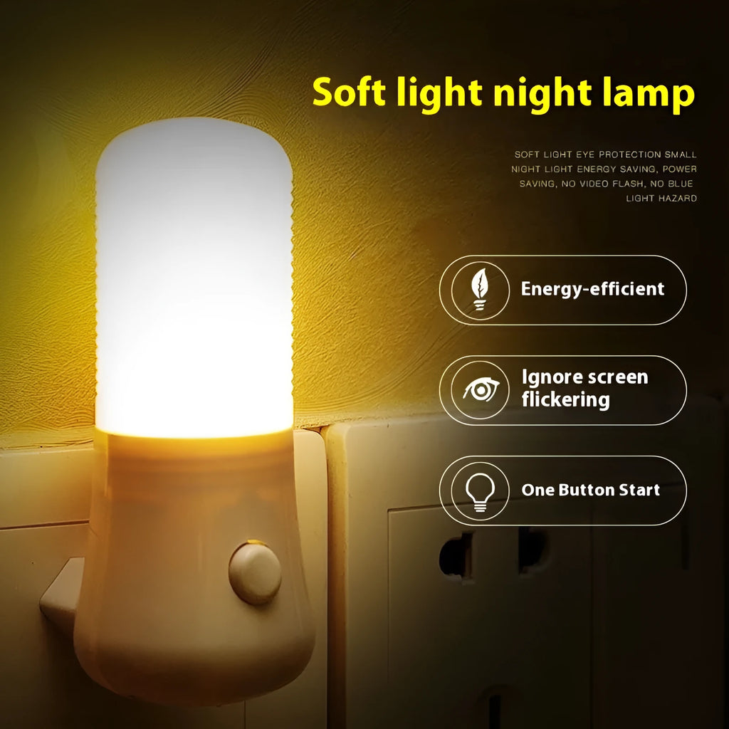 Minimalist plug-in bedside night light showing dual-colour switch and American plug