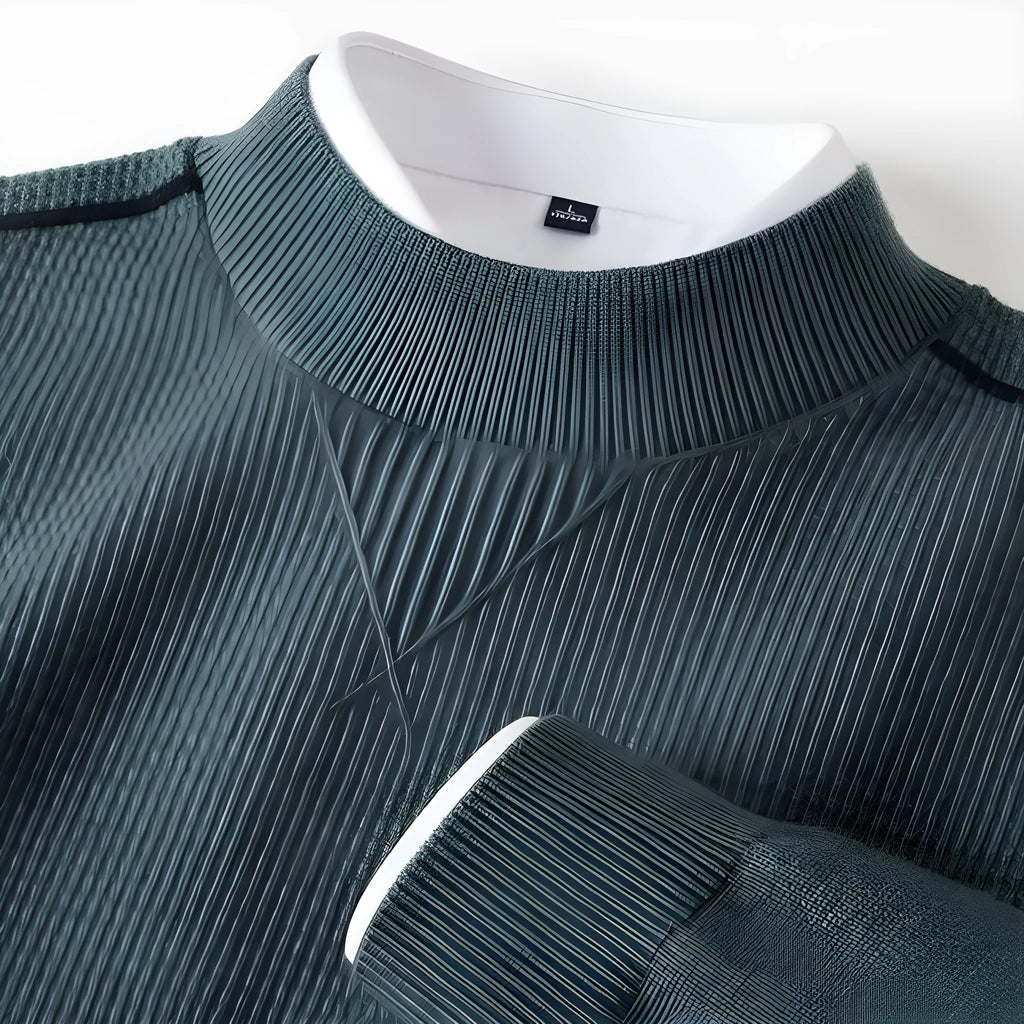Men's wavy pattern stand collar pullover jacket in polo cotton lay flat