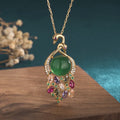 Green CP345 swan clavicle necklace with inlaid natural chalcedony and tourmaline in copper