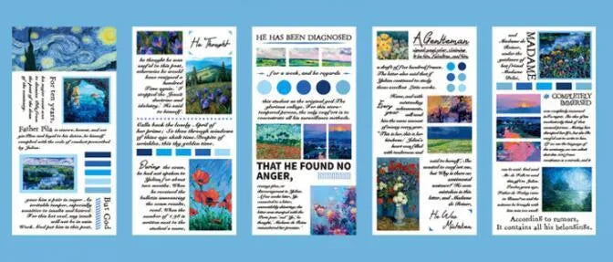 Paper sticker book with twenty landscape painting stickers measuring 60 by 120 millimetres