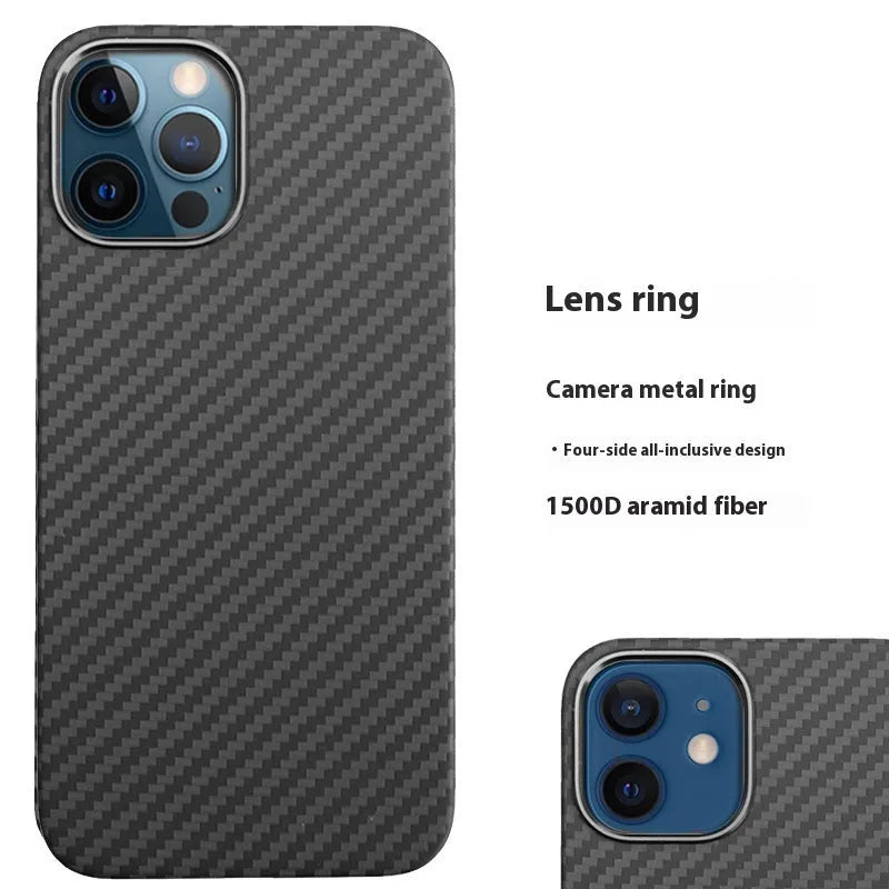 Aramid fibre ultra-thin frosted phone case for iPhone 12 series in black 1500D weave