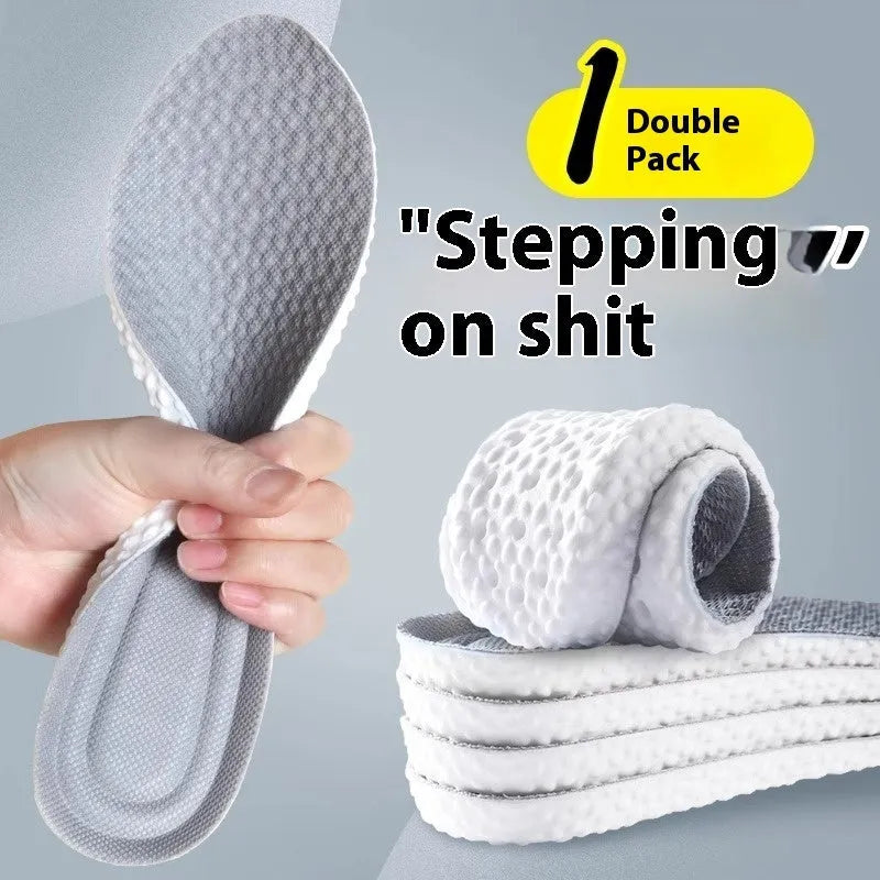 Breathable PU sports insoles in black, grey, or orange colours with trimmable edges for custom fit.