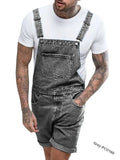 Youth denim suspender pants with elastic waist and shorts length in three colour options