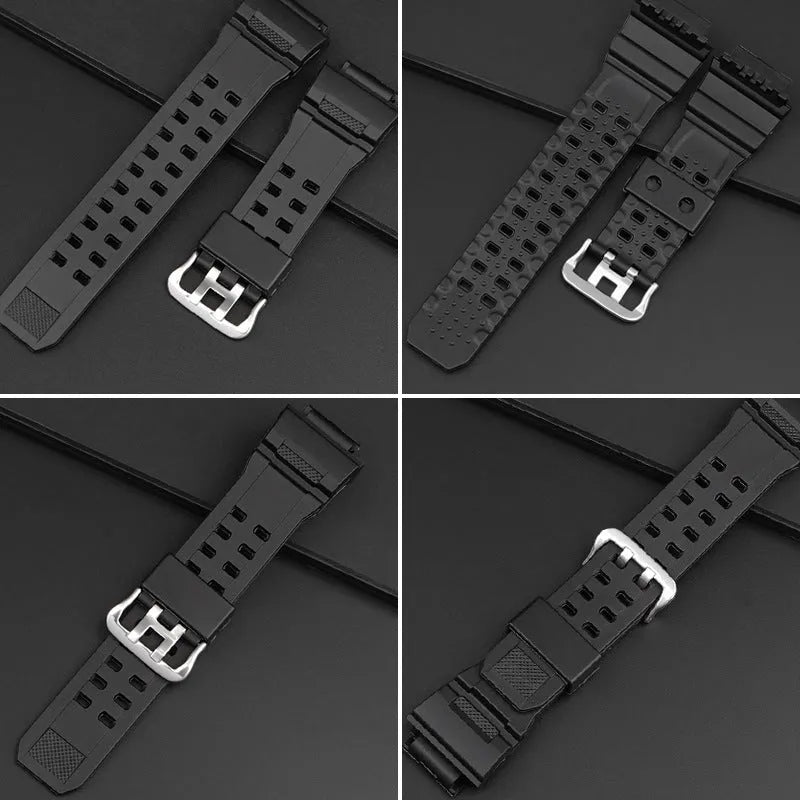 TPU camouflage pattern watch strap with silver buckle showing colour variations
