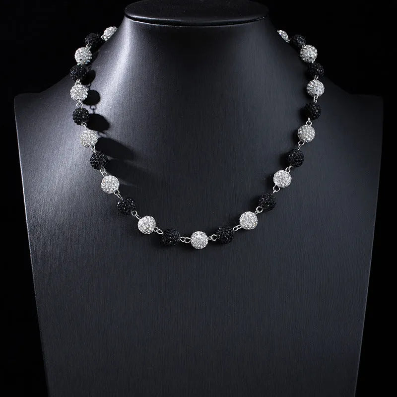 Alloy hip hop waist chain with diamond ball zipper detail, 115cm length, black colour option on display