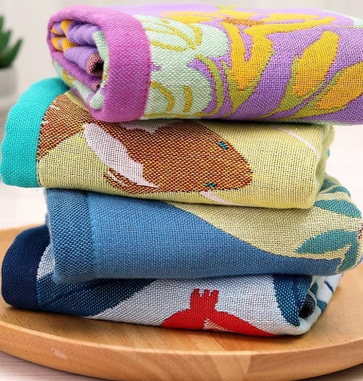 Pure cotton children's face towel, 34cm x 40cm square scarf with hanging design and cartoon print
