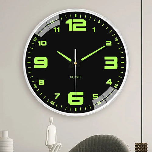 20cm modern wall clock with luminous numbers in plastic construction