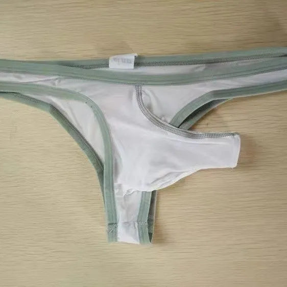 Men's ice silk underwear briefs shown in multiple colours including army green, black, and sky blue