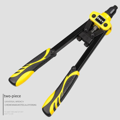 Yellow handled 13-inch manual rivet gun for household use with 4.8mm maximum rivet capacity.