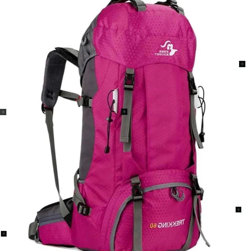 60L waterproof leather hiking backpack with zipper, available in twelve colours, for camping and climbing