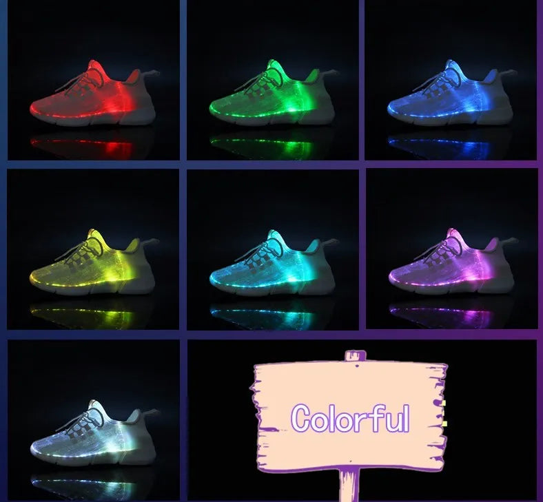 Unisex LED luminous leisure loafers with flying woven upper, EVA sole, shallow mouth, sizes 26-46, white black pink