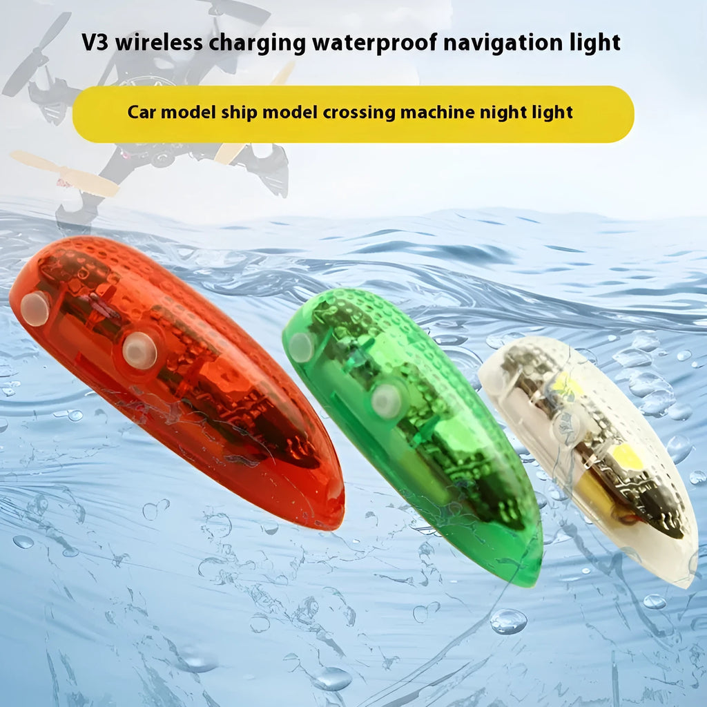 V3 wireless charging waterproof navigation lights for model cars and boats in green, red, and white.