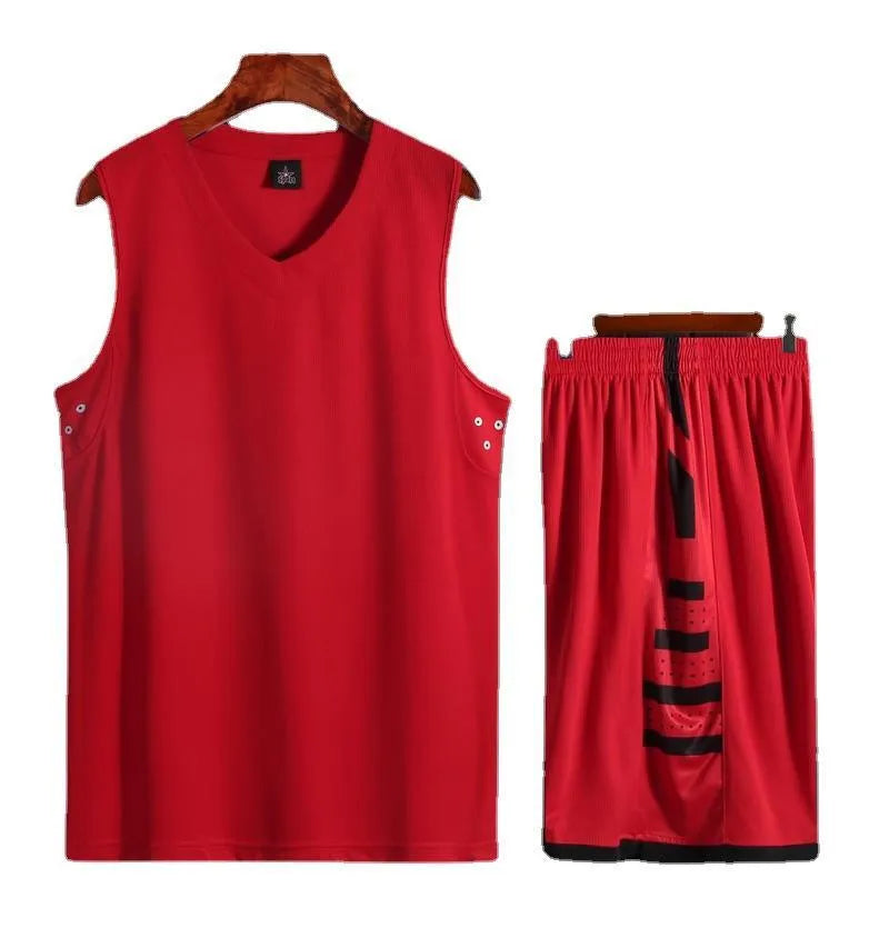 Student breathable sports vest and matching pants set for basketball and fitness training in black or white.