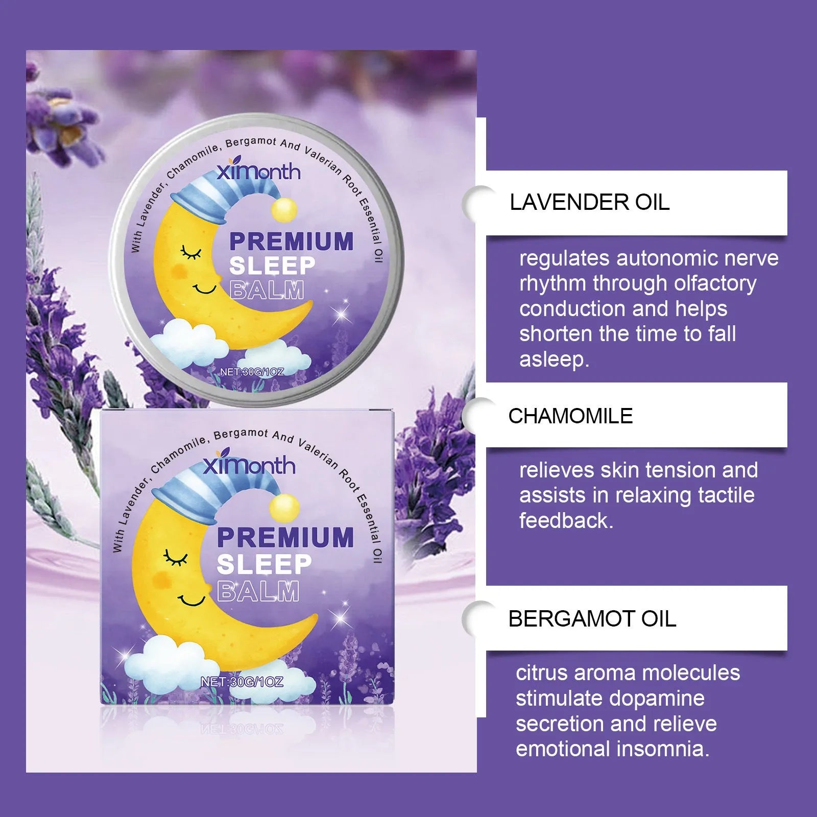 30g container of Sleep Goodnight Cream with lavender, chamomile, bergamot and valerian