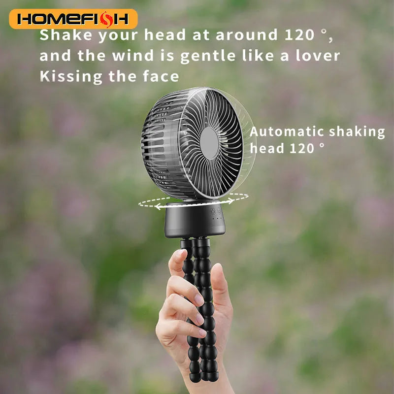 HOMEFISH F2 automatic shake head portable fan with LED light on a detached bracket