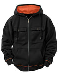 Men's plus size zipper sweater with wool lining, loose fit, long sleeve, available in five colours.
