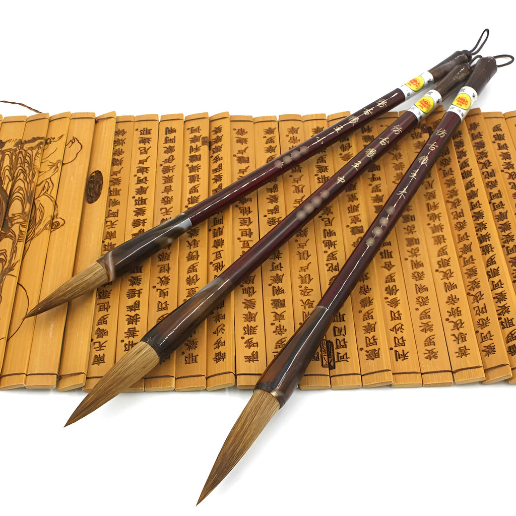 Wolf Hao traditional Chinese writing brush set with steel handle for painting and calligraphy.
