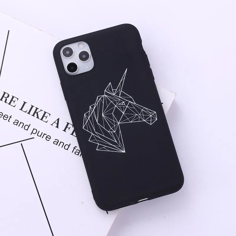 Animal line graffiti art TPU phone case for iPhone with painted cat, deer, horse designs