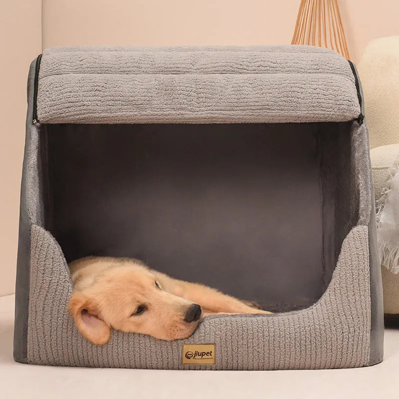 Warm medium large dog bed for Golden Retriever with removable washable cover in Classic Gray