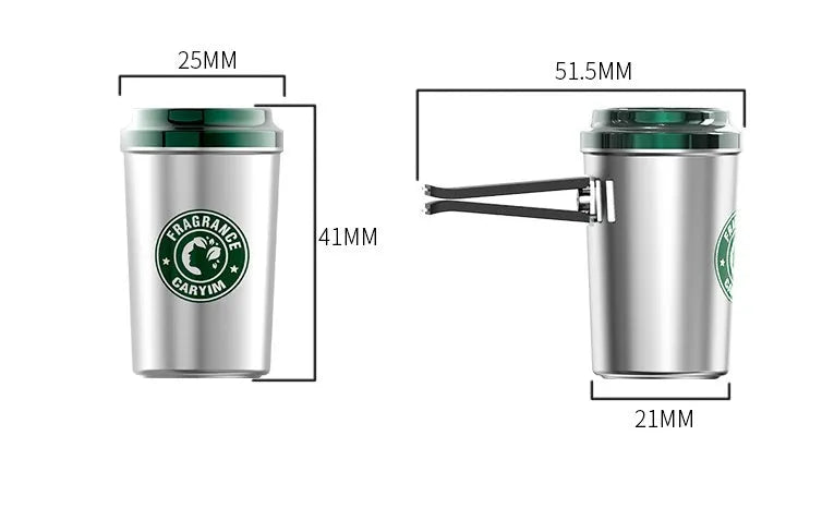 Silver alloy coffee cup shaped solid Gulong perfume seat with natural plant extract on a flat surface