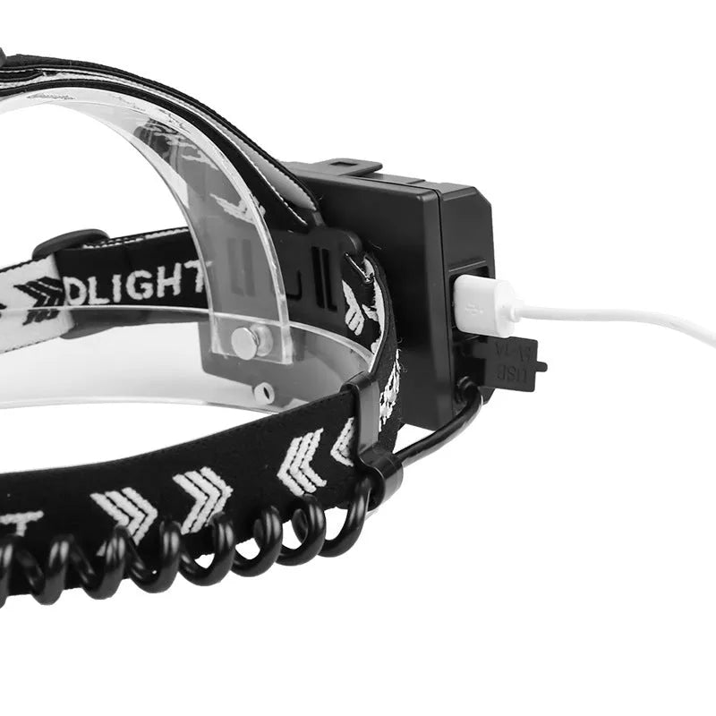 Black USB rechargeable telescopic zoom headlight torch with aluminium body