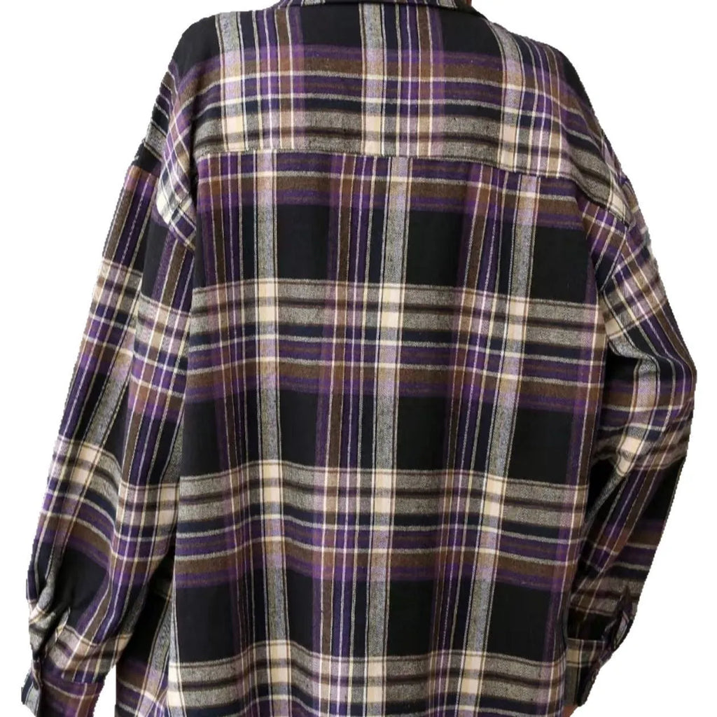 Women's loose fit cotton plaid shirt with retro styling in three colour options