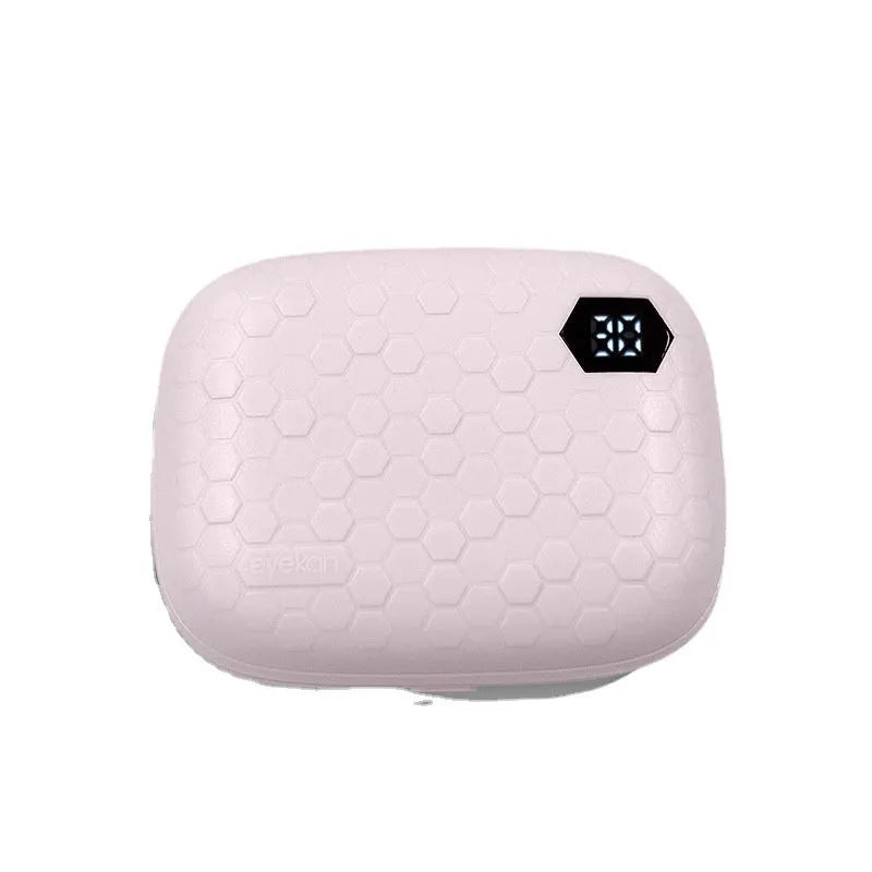 Pearl white automatic ultrasonic glasses cleaning machine for invisible eyewear, measuring 85x65x30mm