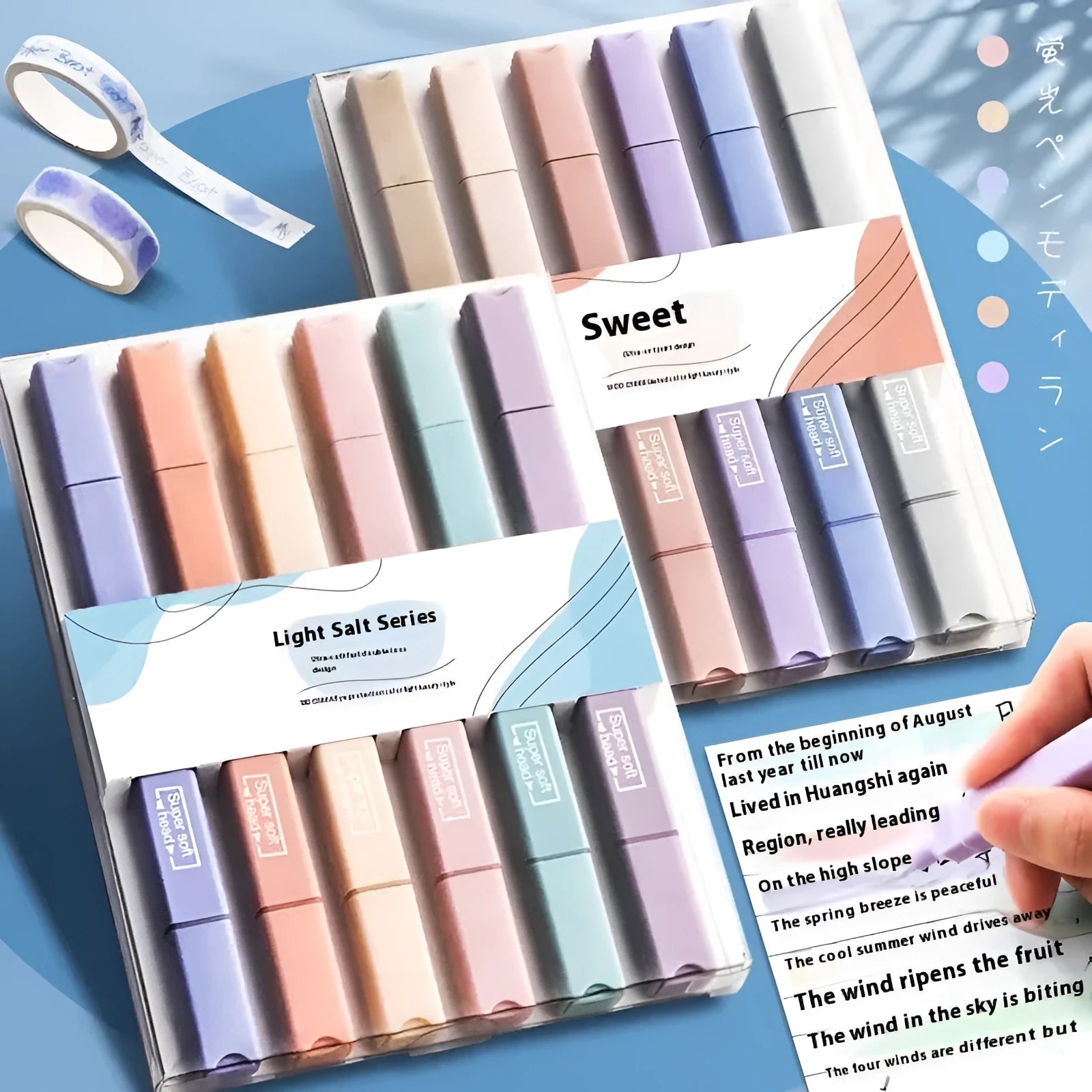 Double-headed fluorescent marker pens with chisel nibs in mixed bright colours