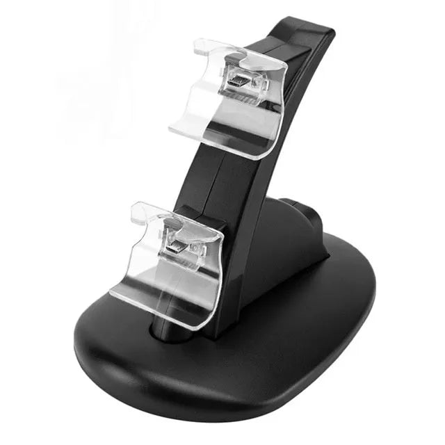 Black Xbox One dual controller charging stand with USB connection measuring 150mm wide