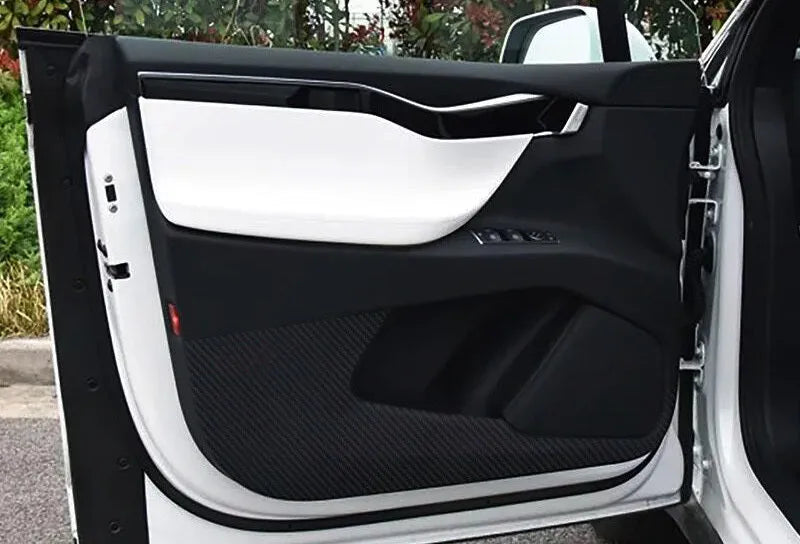Carbon fibre textured protective film for Tesla Model S front and rear interior door panels