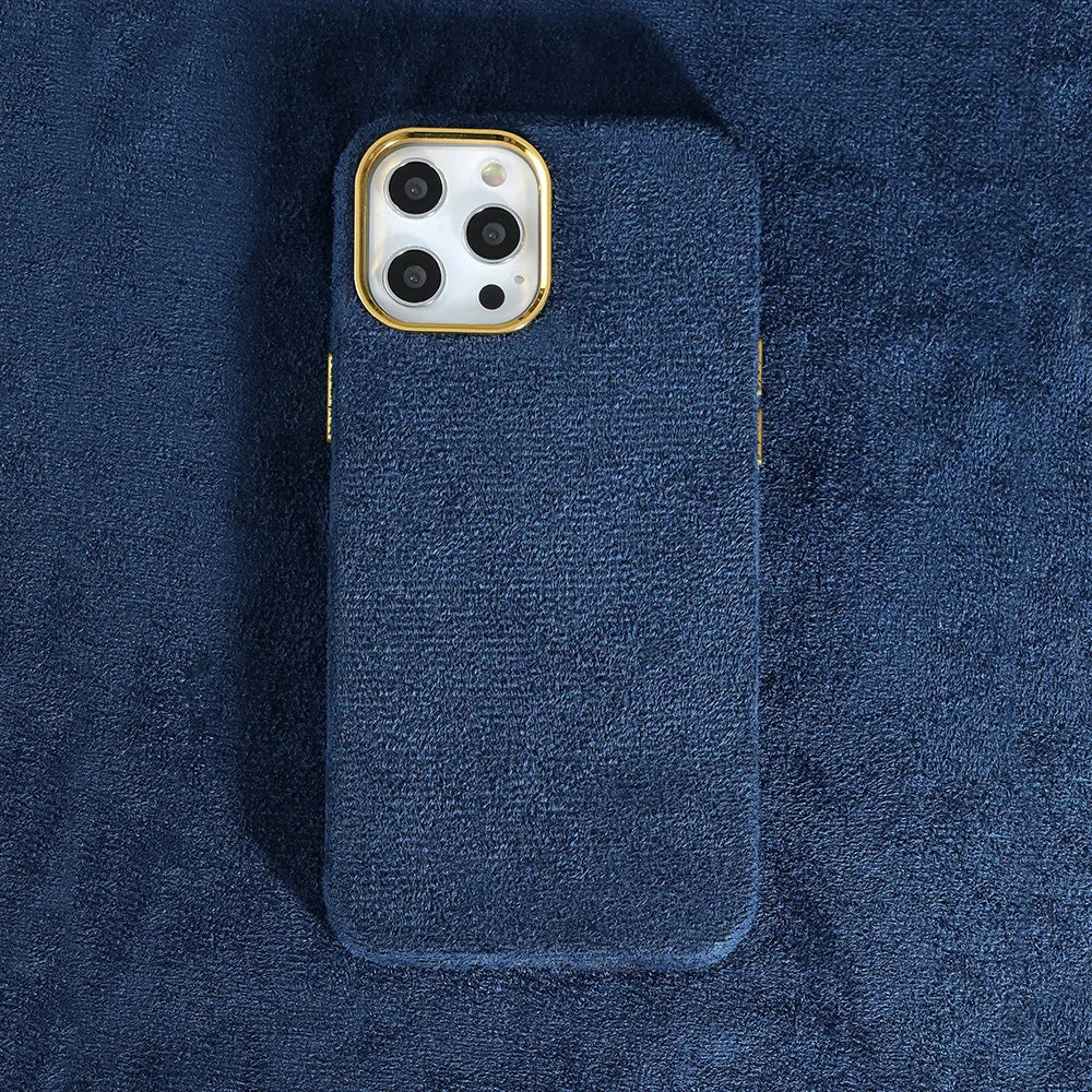 Turn Fur furry phone case in solid colour for iPhone 13 series, rear cover style with PU PET construction