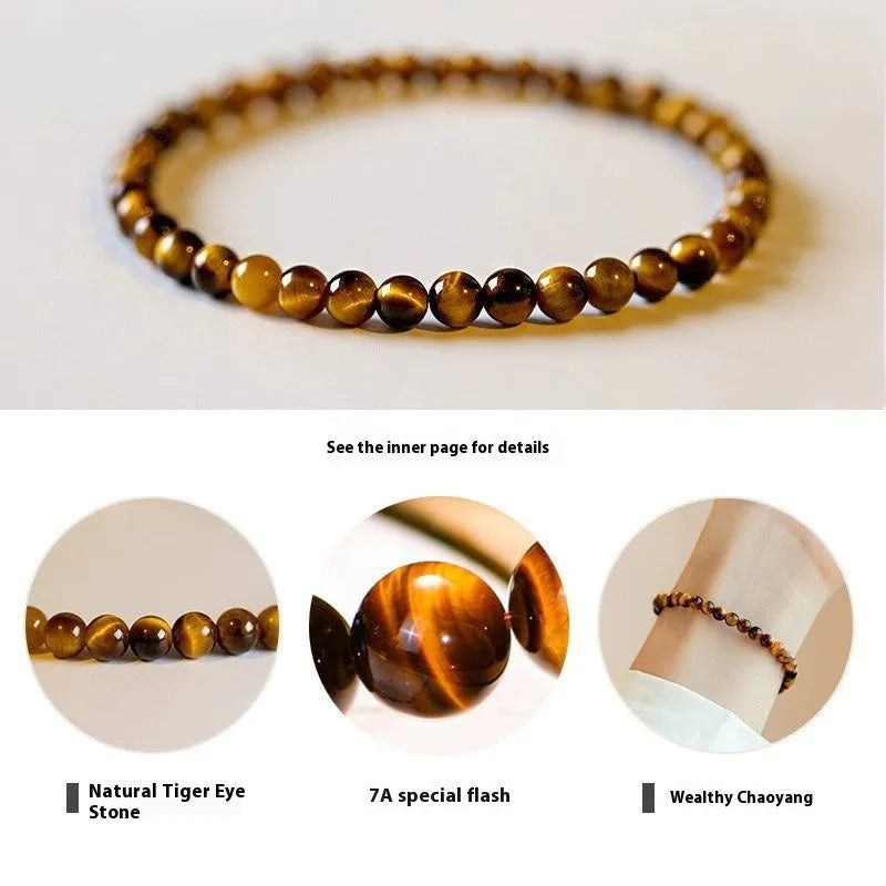 Tigereye stone bracelet with geometric design and round beads in new Chinese style