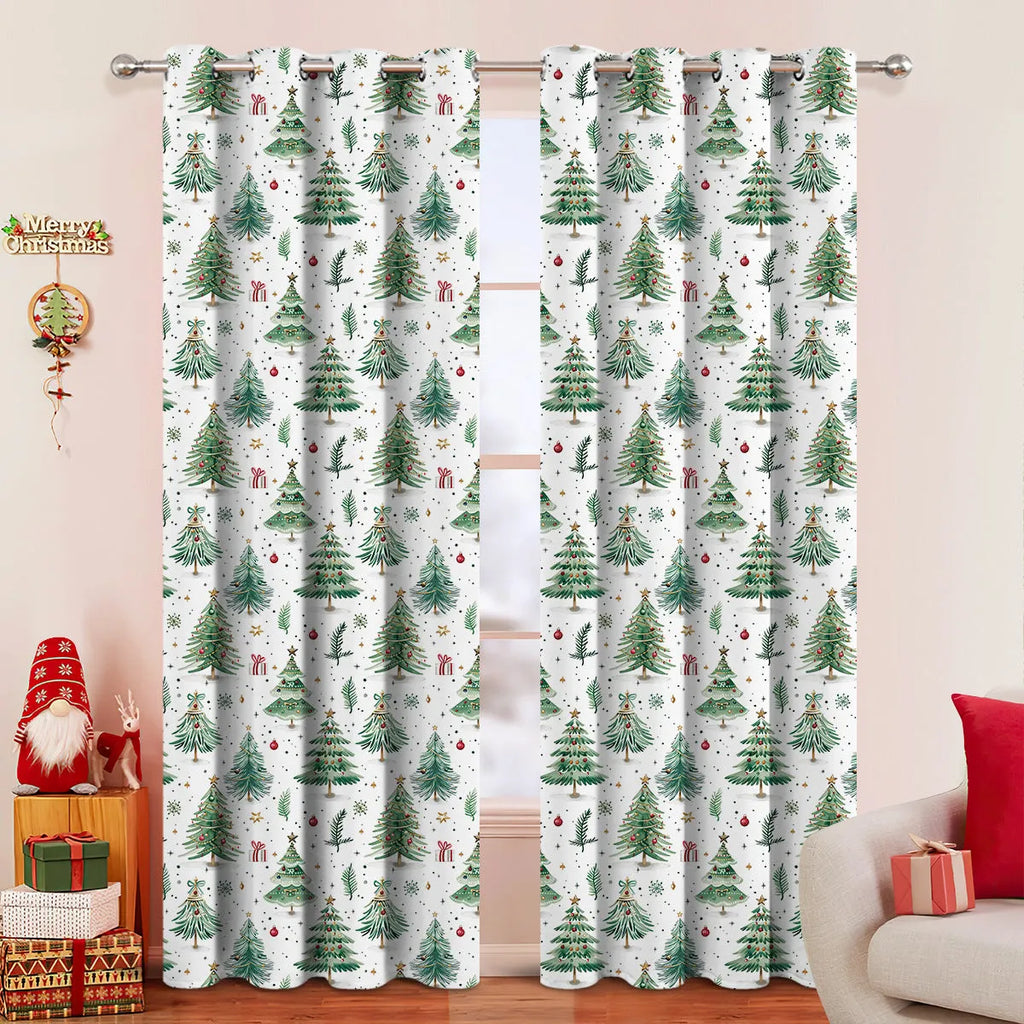 Christmas Forest Punching design polyester shading curtain panel shown in modern simplicity style.