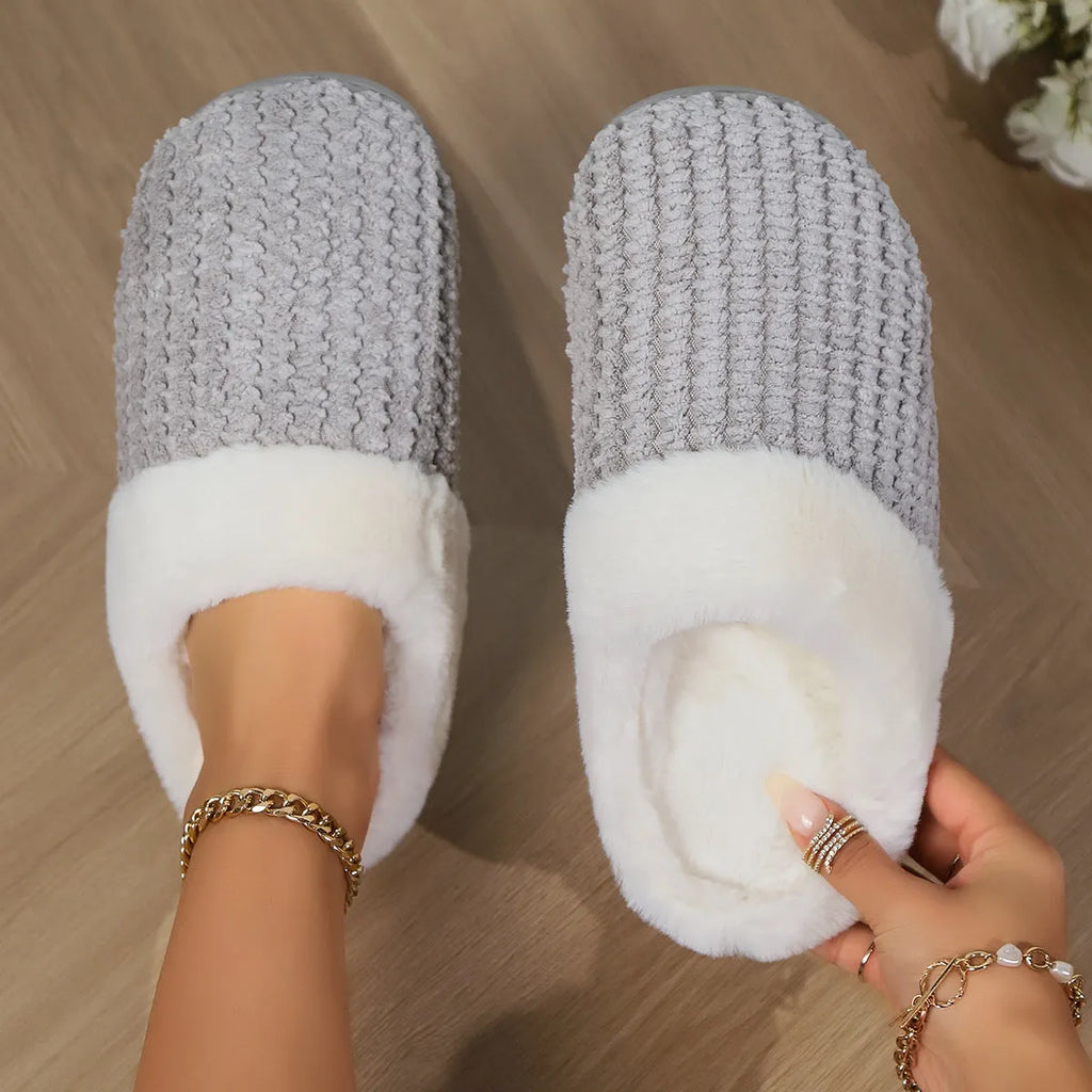 Fluffy plush unisex casual slippers in solid colours with sizes from 36-45