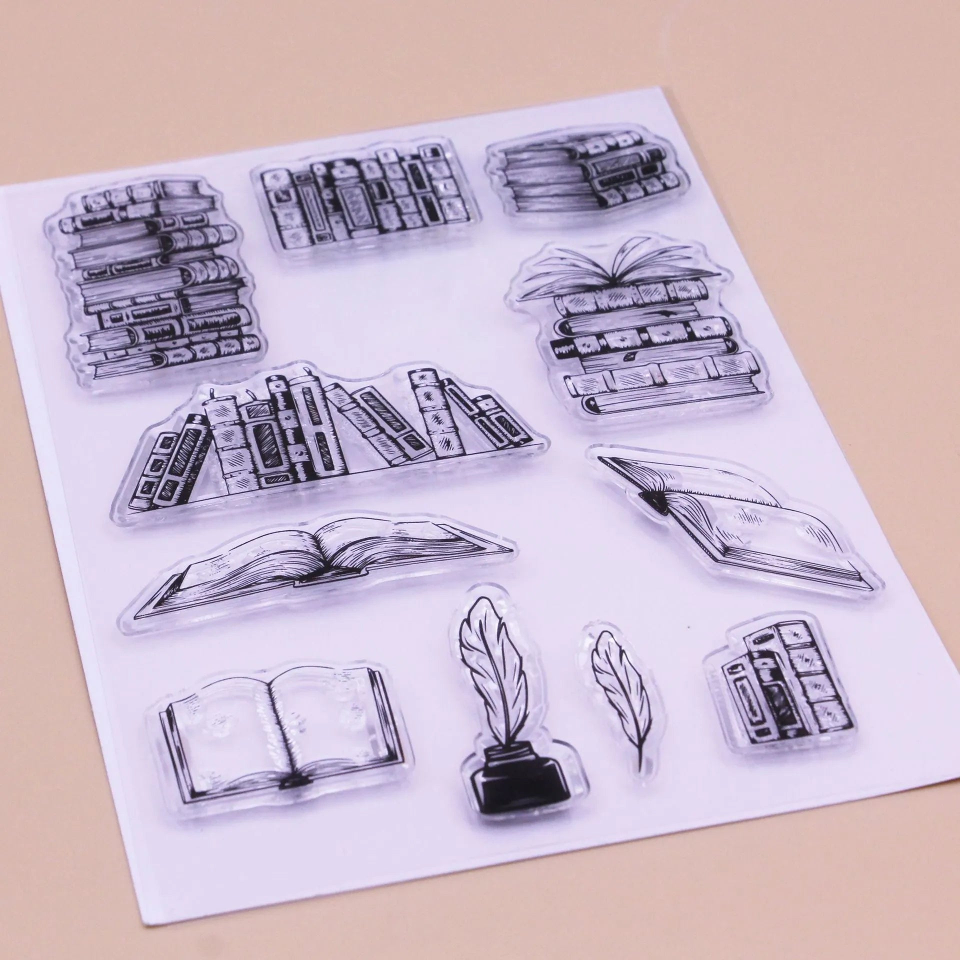 Transparent silicone stamp measuring 11 by 16 centimetres with self-adhesive back for hand account cards